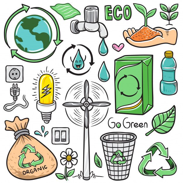 Set Of Vector Hand Drawn Cartoon Eco Recycle Isolated Doodle Elements